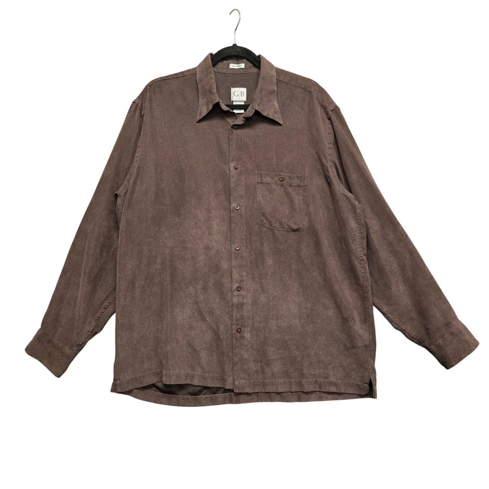 Vintage Shirt Micro Suede Button Up L Brown Long Sleeve Dark Academia Earth Tone